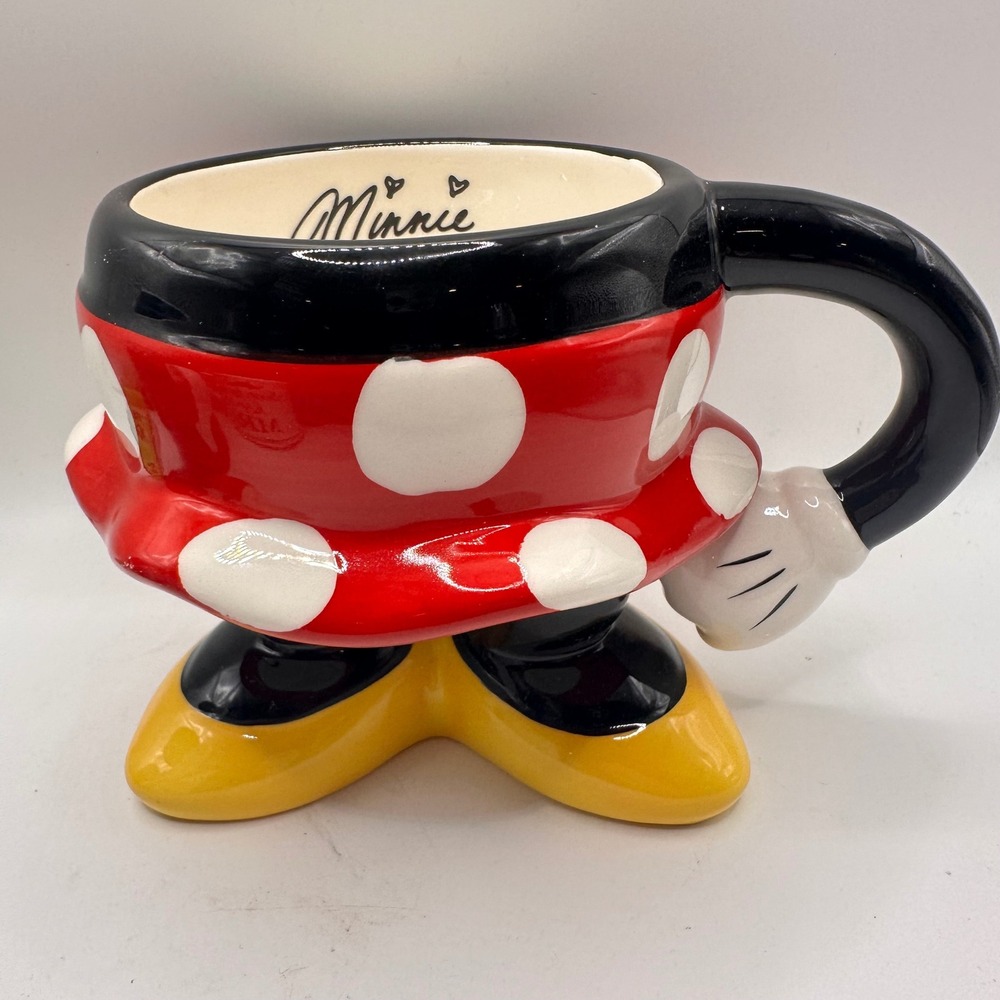 Disney Parks Minnie Mouse 3D Sculpted Skirt Shoes Ceramic Coffee Mug Red 16oz